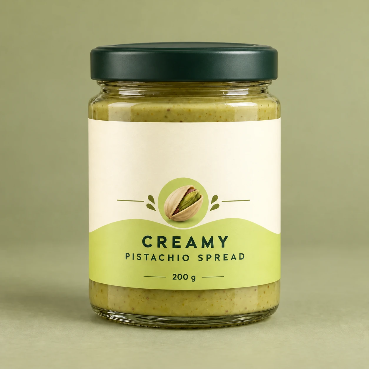 Creamy Pistachio Spread mockup with the supplied Pistakio logo